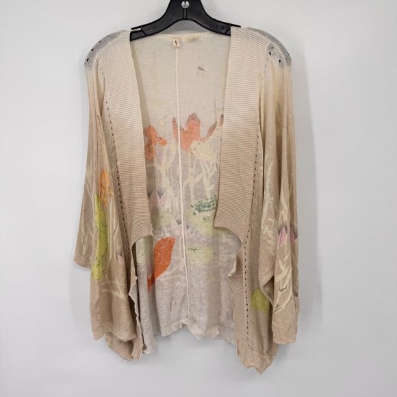 Anthropologie Moth Gossamer Pond Koi Frog Linen Cardigan sweater size large - Picture 4 of 12